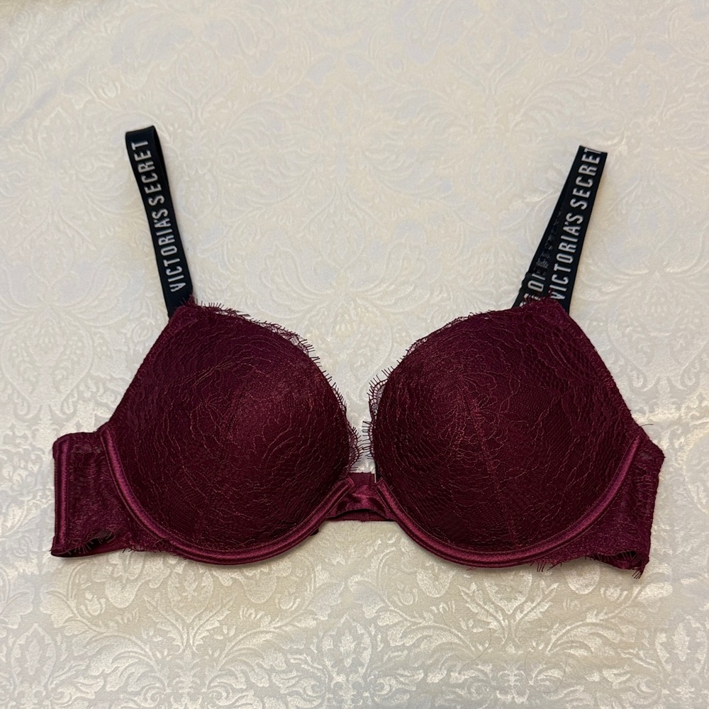 Victoria's Secret Maroon Red Lace Push Up Bra - 34B